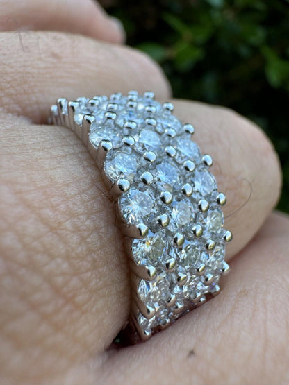 MOISSANITE Real 925 Silver Hip Hop Iced Honeycomb Set Eternity Band 9mm Ring