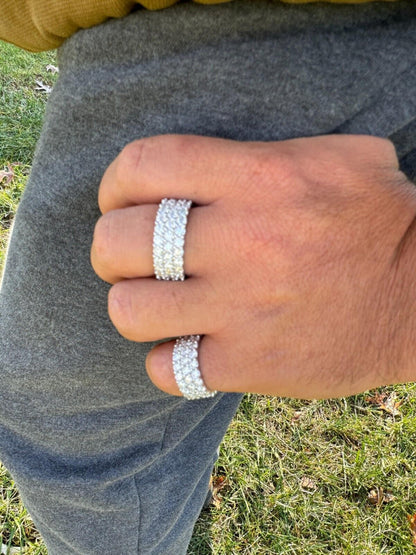 MOISSANITE Real 925 Silver Hip Hop Iced Honeycomb Set Eternity Band 9mm Ring