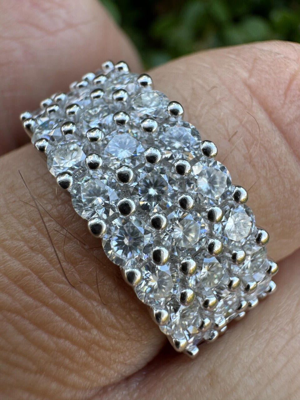 MOISSANITE Real 925 Silver Hip Hop Iced Honeycomb Set Eternity Band 9mm Ring