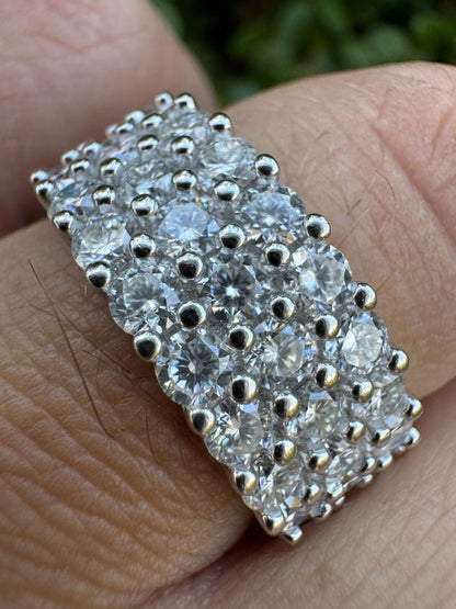 MOISSANITE Real 925 Silver Hip Hop Iced Honeycomb Set Eternity Band 9mm Ring