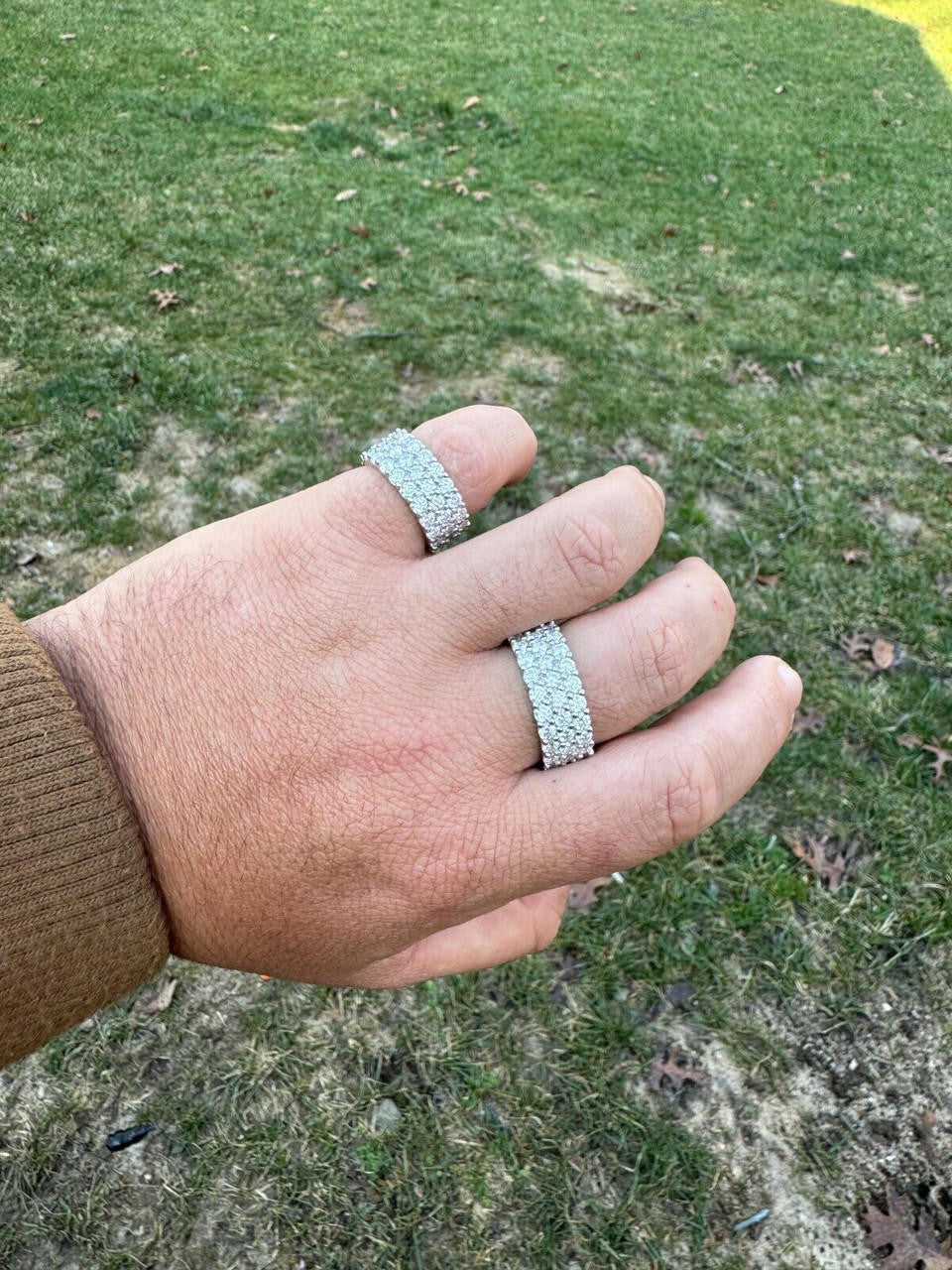 MOISSANITE Real 925 Silver Hip Hop Iced Honeycomb Set Eternity Band 9mm Ring