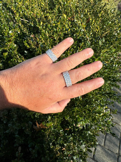 MOISSANITE Real 925 Silver Hip Hop Iced Honeycomb Set Eternity Band 9mm Ring