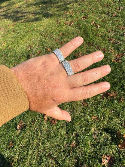 MOISSANITE Real 925 Silver Hip Hop Iced Honeycomb Set Eternity Band 9mm Ring