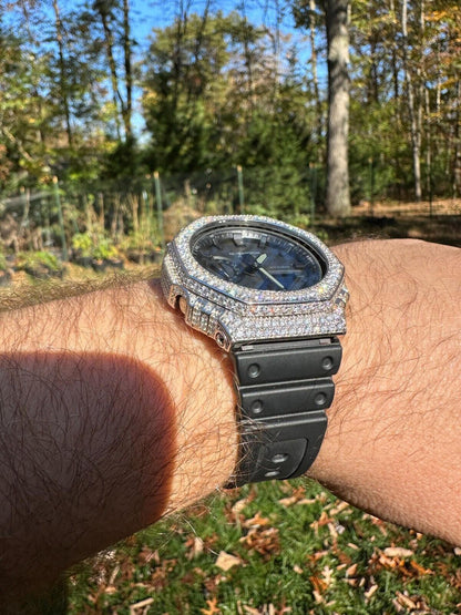 MOISSANITE Real 925 Silver Iced Casio G Shock GA-2100 Hip Hop Watch & Extras