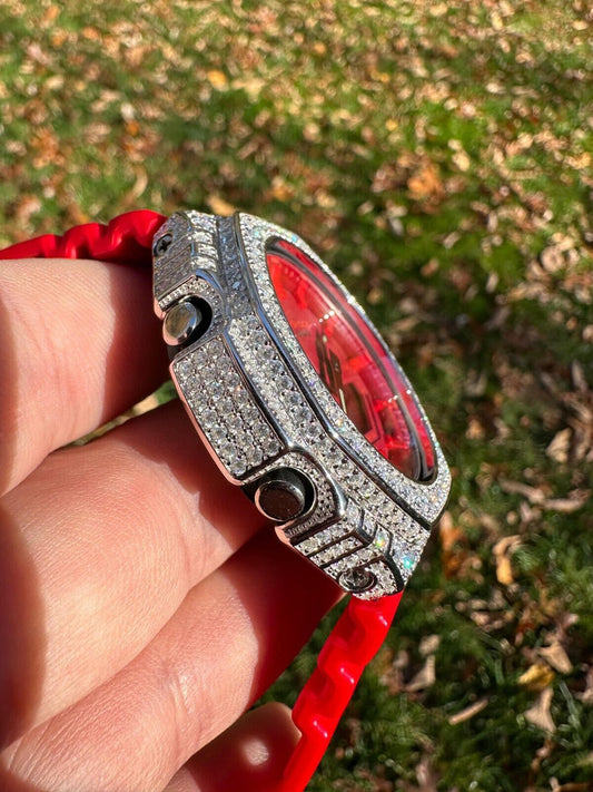 MOISSANITE Real 925 Silver Iced Red Casio G Shock GA-2100 Hip Hop Watch & Extras