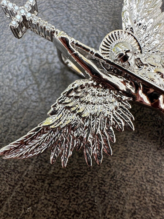 MOISSANITE Saint St Michael Slaying Dragon Archangel Pendant 925 Silver - 1-3"