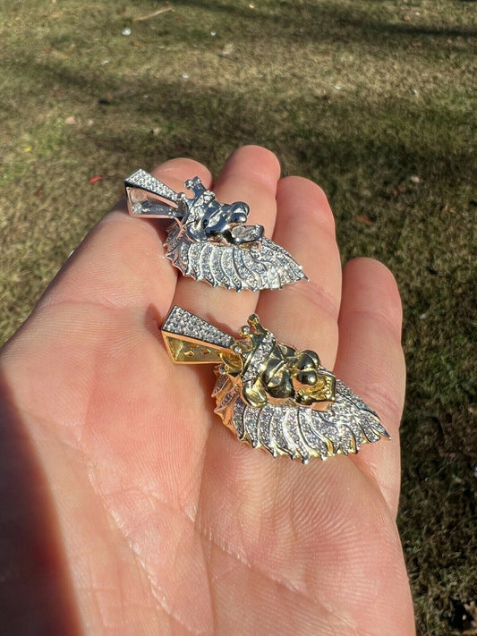 MOISSANITE Silver Gold Iced Rasta Lion Crown Pendant Necklace Pass Diamond Test