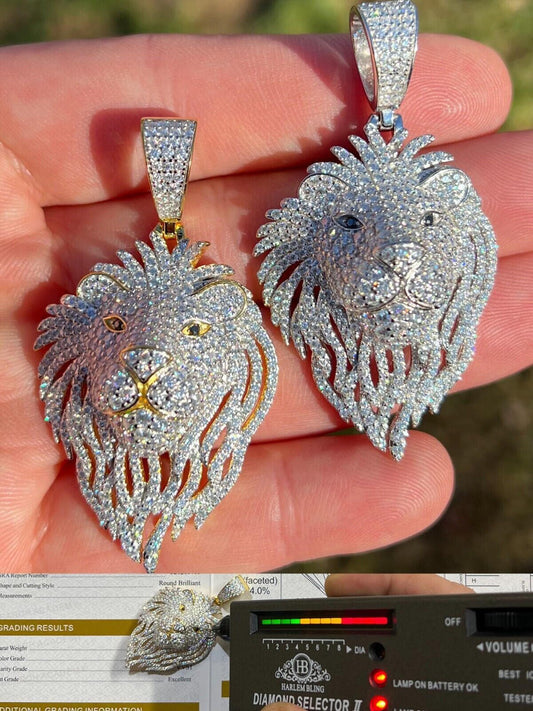MOISSANITE Silver/Gold Plated Iced Lion King Pendant Necklace Pass Diamond Test