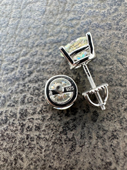 Rainbow Opal Moissanite Screwback Stud Earrings 925 Silver 3-8mm Pass Diamond Tester