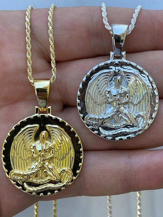 Real 925 Silver Gold Euphanasia Tupac 2Pac Pendant Medallion Necklace Hip Hop