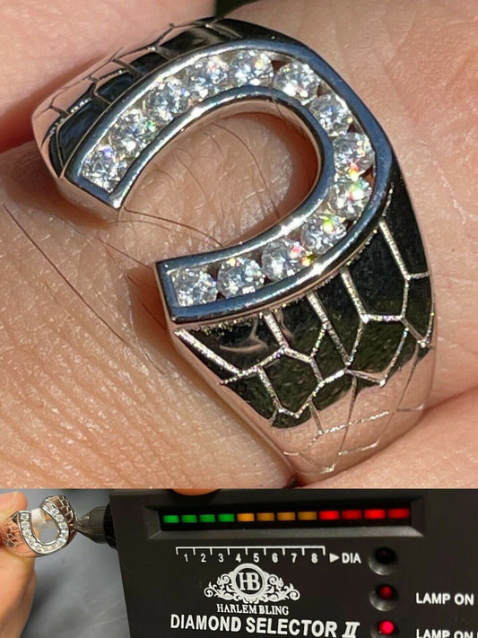Real 925 Silver Lucky Horseshoe Ring Iced MOISSANITE - Pass Diamond Test Sz 6-13