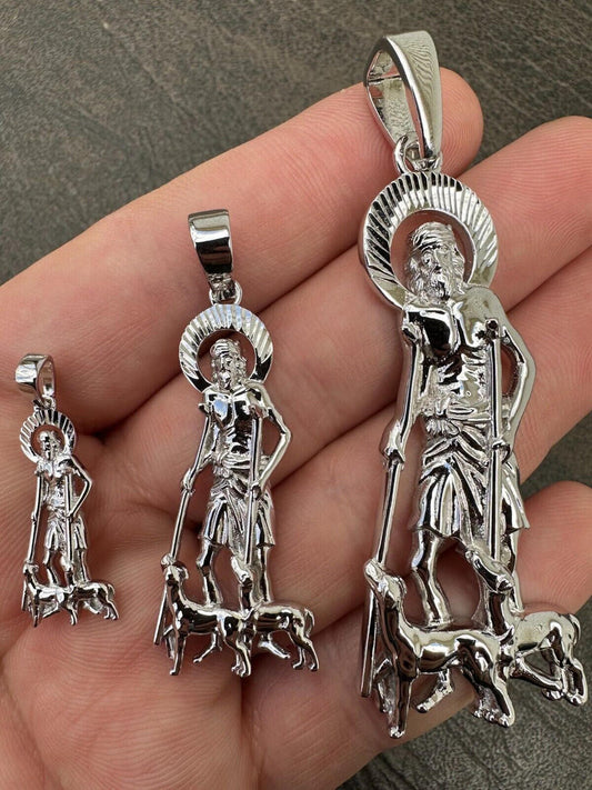 Real 925 Silver Saint St Lazarus Necklace Pendant Plain 1"-2.75" San Lazaro Mens