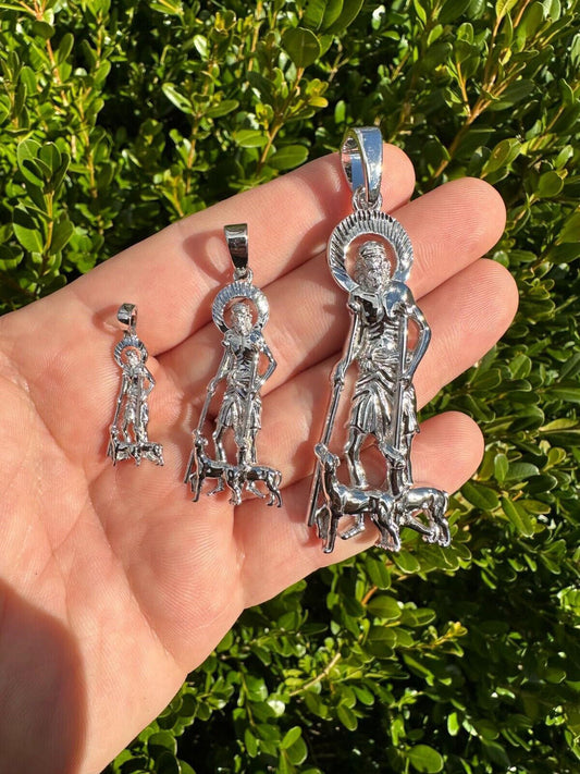 Real 925 Silver Saint St Lazarus Necklace Pendant Plain 1"-2.75" San Lazaro Mens