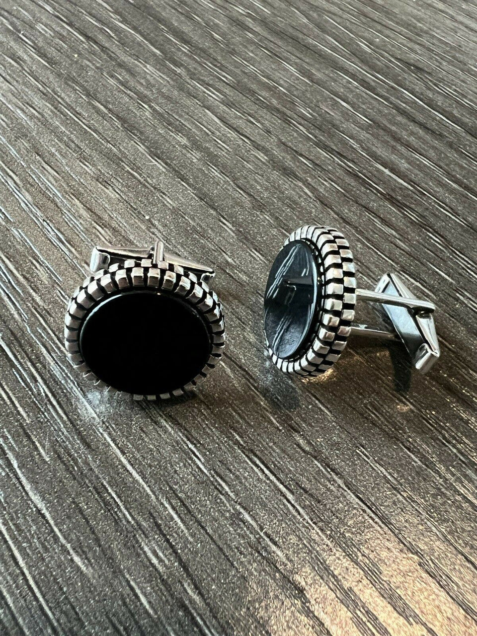 Real 925 Sterling Silver Black Onyx Stone Cuff Links Cufflinks Tuxedo Shirt