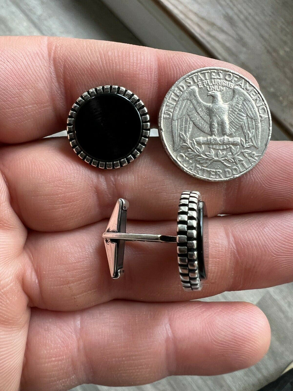 Real 925 Sterling Silver Black Onyx Stone Cuff Links Cufflinks Tuxedo Shirt