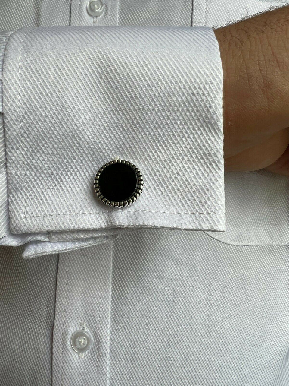 Real 925 Sterling Silver Black Onyx Stone Cuff Links Cufflinks Tuxedo Shirt