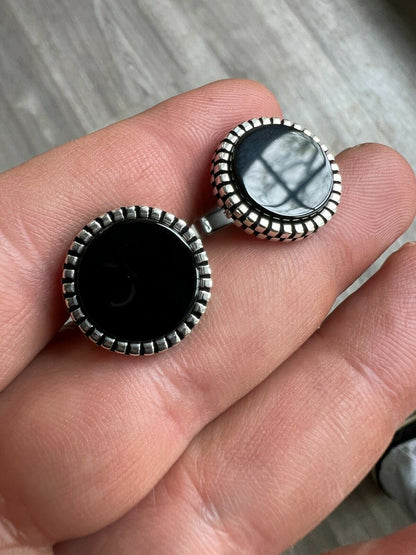 Real 925 Sterling Silver Black Onyx Stone Cuff Links Cufflinks Tuxedo Shirt