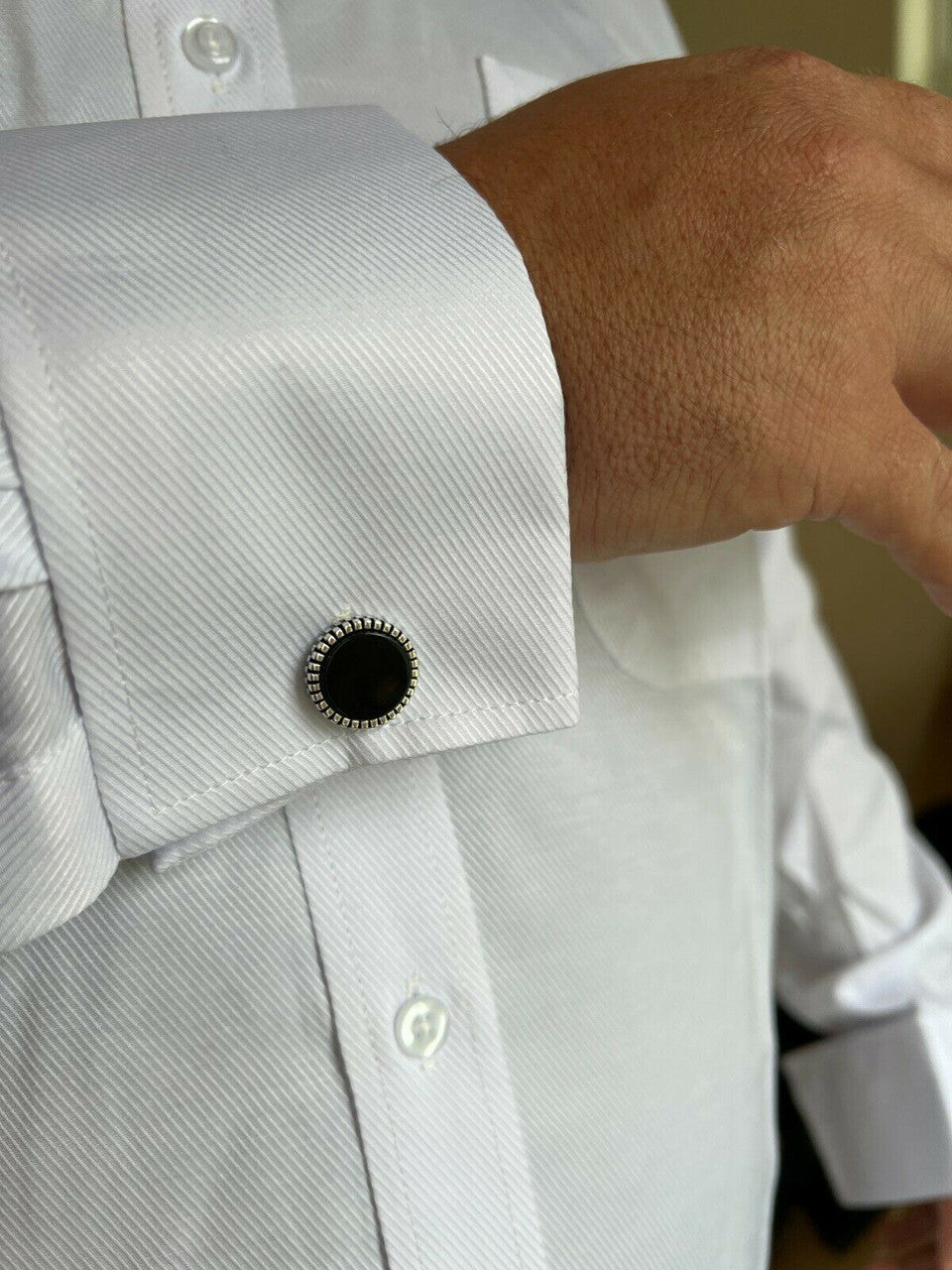 Real 925 Sterling Silver Black Onyx Stone Cuff Links Cufflinks Tuxedo Shirt