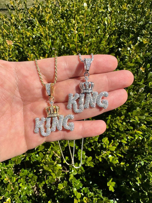 Real Moissanite 925 Silver Hip Hop King With Crown Pendant Iced Necklace Mens