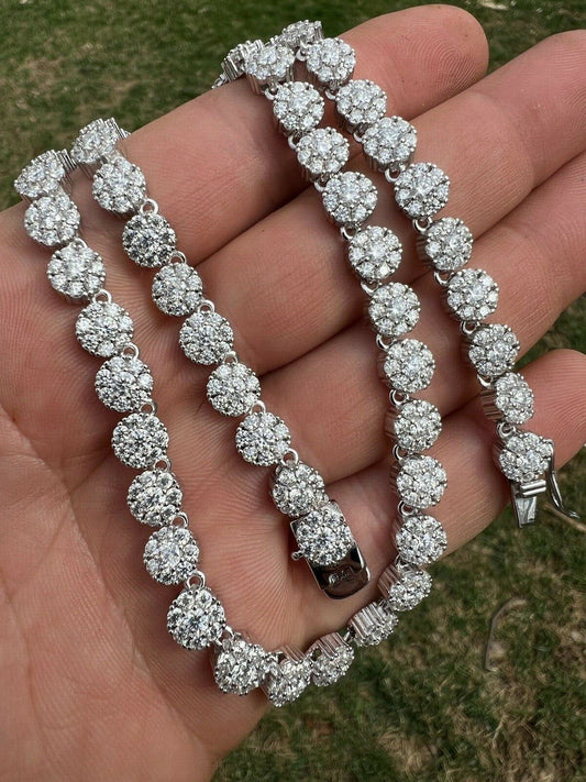 Real MOISSANITE Hip Hop Cluster Tennis Chain Necklace 7mm Pass Diamond Tester