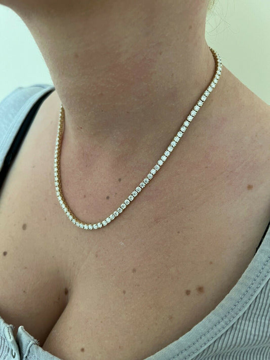 Real Solid 10k Gold 3mm Moissanite Tennis Chain Necklace - Passes Diamond Tester