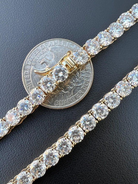Real Solid 10k Yellow Gold 5mm Large Iced Moissanite Tennis Chain Necklace Mens