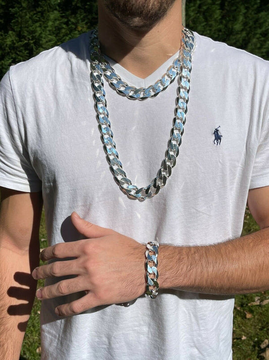 Real Solid 925 Silver 18mm Mens Hip Hop Miami Cuban Curb Link Chain Or Bracelet