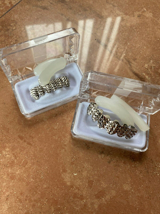 REAL Solid 925 Sterling Silver Diamond Cut Grillz Teeth Fronts Slugs Top Bottom