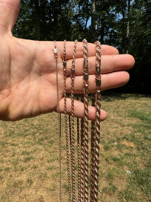 Rope Chain Necklace - 14k Rose Gold Vermeil 925 Sterling Silver - 16"-30" - 1.5mm-6mm