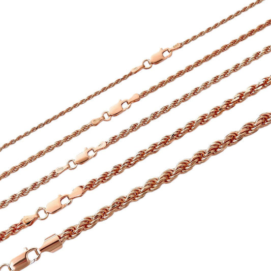 Rope Chain Necklace - 14k Rose Gold Vermeil 925 Sterling Silver - 16"-30" - 1.5mm-6mm