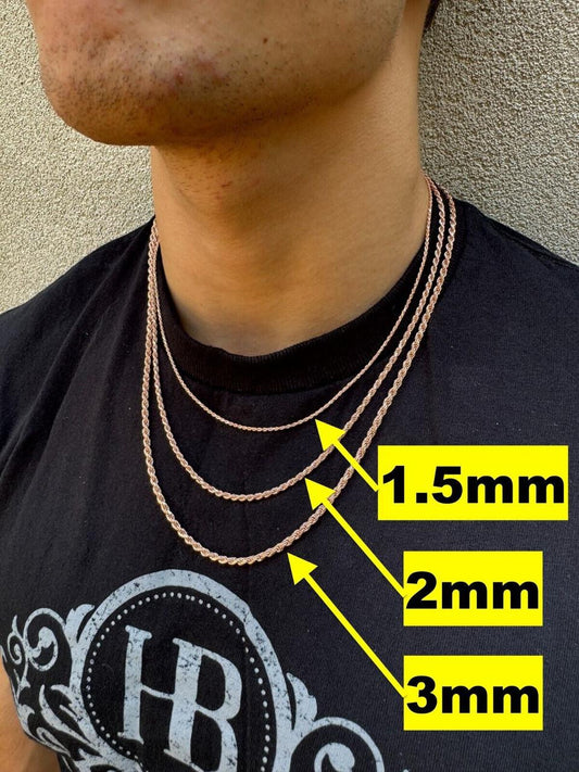 Rope Chain Necklace - 14k Rose Gold Vermeil 925 Sterling Silver - 16"-30" - 1.5mm-6mm