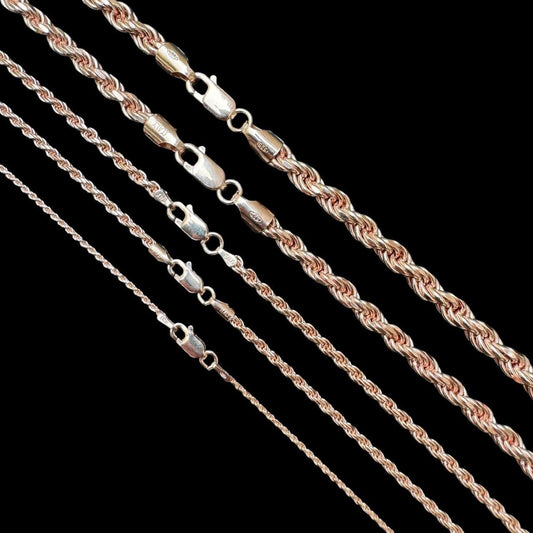 Rope Chain Necklace - 14k Rose Gold Vermeil 925 Sterling Silver - 16"-30" - 1.5mm-6mm