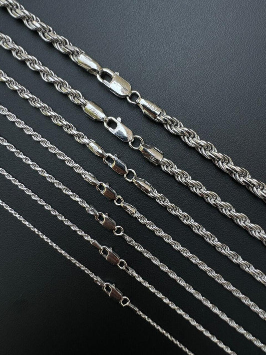 Rope Chain Necklace -  925 Sterling Silver W. Rhodium Plating - 16"-30" - 1.5mm-6mm