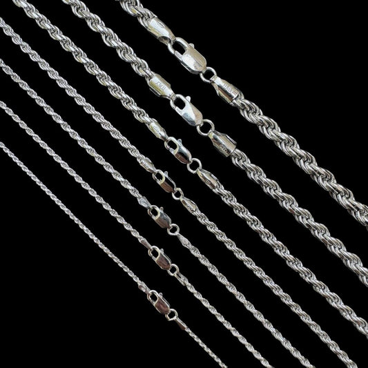 Rope Chain Necklace -  925 Sterling Silver W. Rhodium Plating - 16"-30" - 1.5mm-6mm