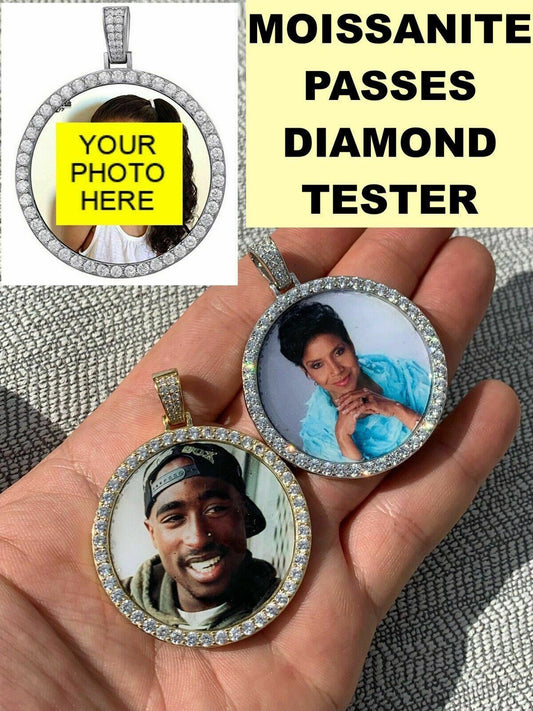 Silver 925 Silver Custom Hip Hip Photo Pendant Iced Memory MOISSANITE PASS DIAMOND TESTER