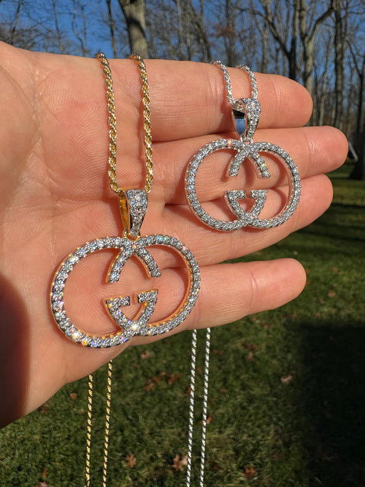 Silver Gucci Logo Iced Out MOISSANITE Real 925 Silver / Gold Hip Hop Pendant Mens Ladies Necklace Medallion