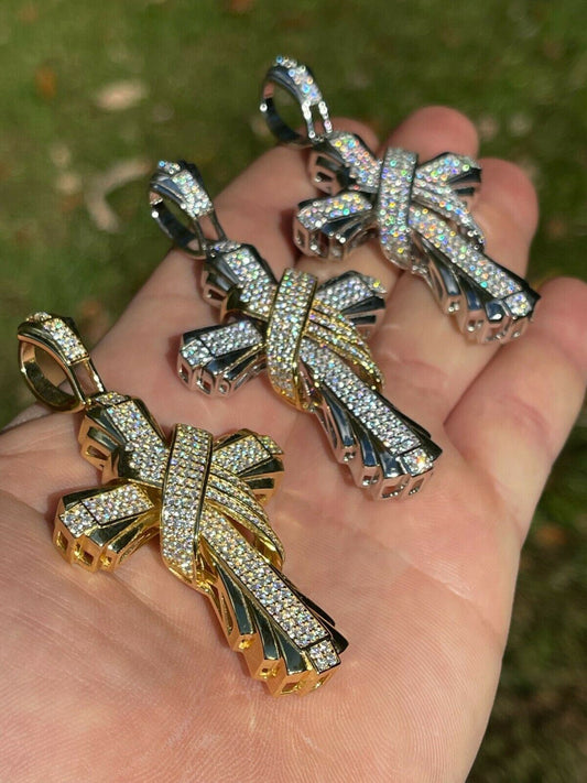 Silver Iced Large Hip Hop Cross Pendant 925 Silver / Gold MOISSANITE Pass Diamond Test