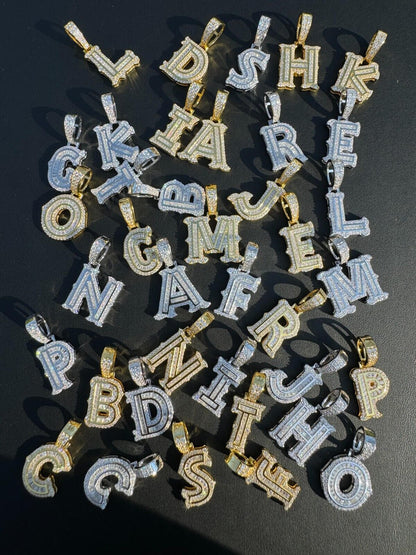 Silver Moissanite Gothic Small Initial Letter 925 Silver / Gold Pendant Iced Out Necklace