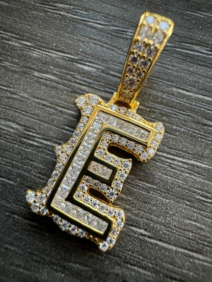 Silver Moissanite Gothic Small Initial Letter 925 Silver / Gold Pendant Iced Out Necklace