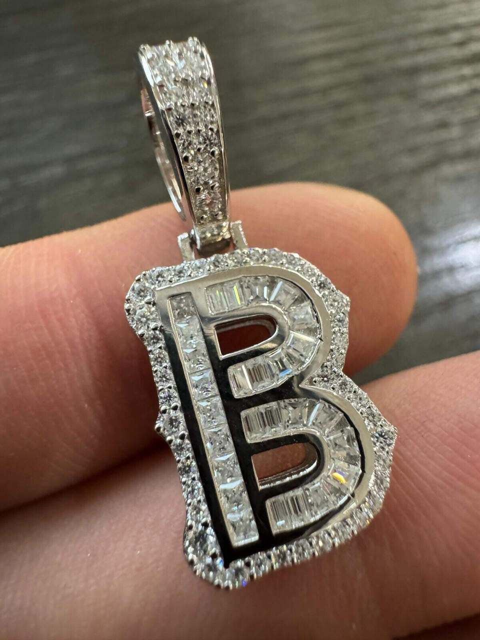 Silver Moissanite Gothic Small Initial Letter 925 Silver / Gold Pendant Iced Out Necklace