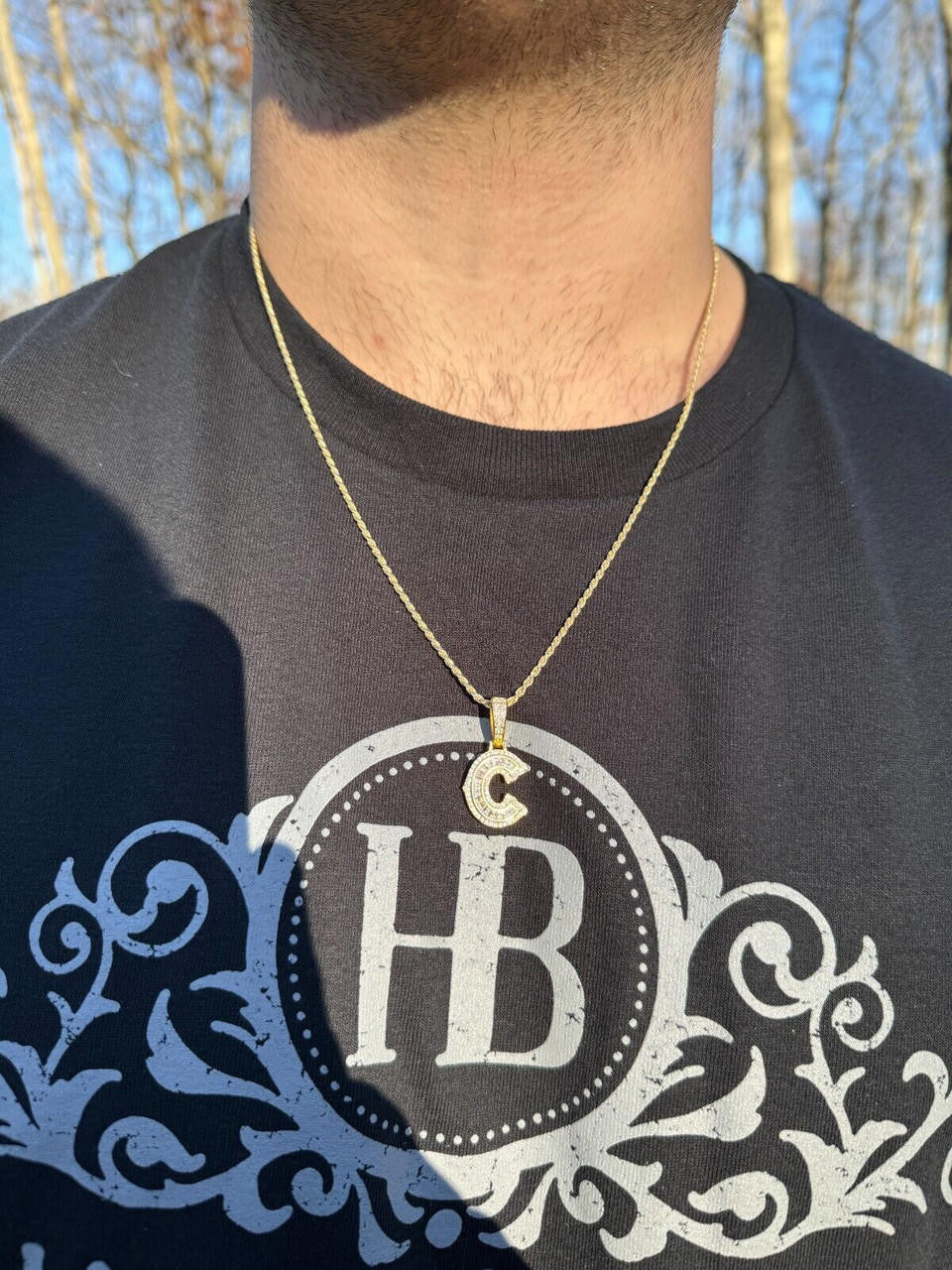 Silver Moissanite Gothic Small Initial Letter 925 Silver / Gold Pendant Iced Out Necklace