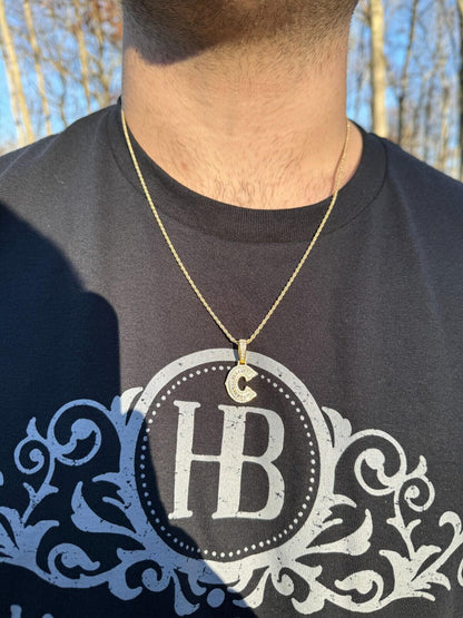 Silver Moissanite Gothic Small Initial Letter 925 Silver / Gold Pendant Iced Out Necklace