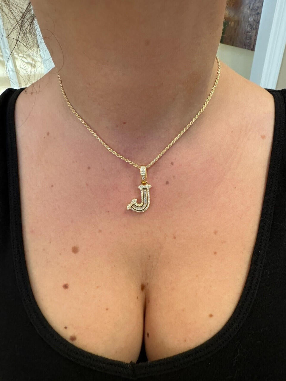 Silver Moissanite Gothic Small Initial Letter 925 Silver / Gold Pendant Iced Out Necklace