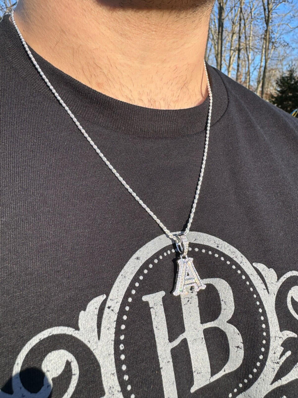 Silver Moissanite Gothic Small Initial Letter 925 Silver / Gold Pendant Iced Out Necklace