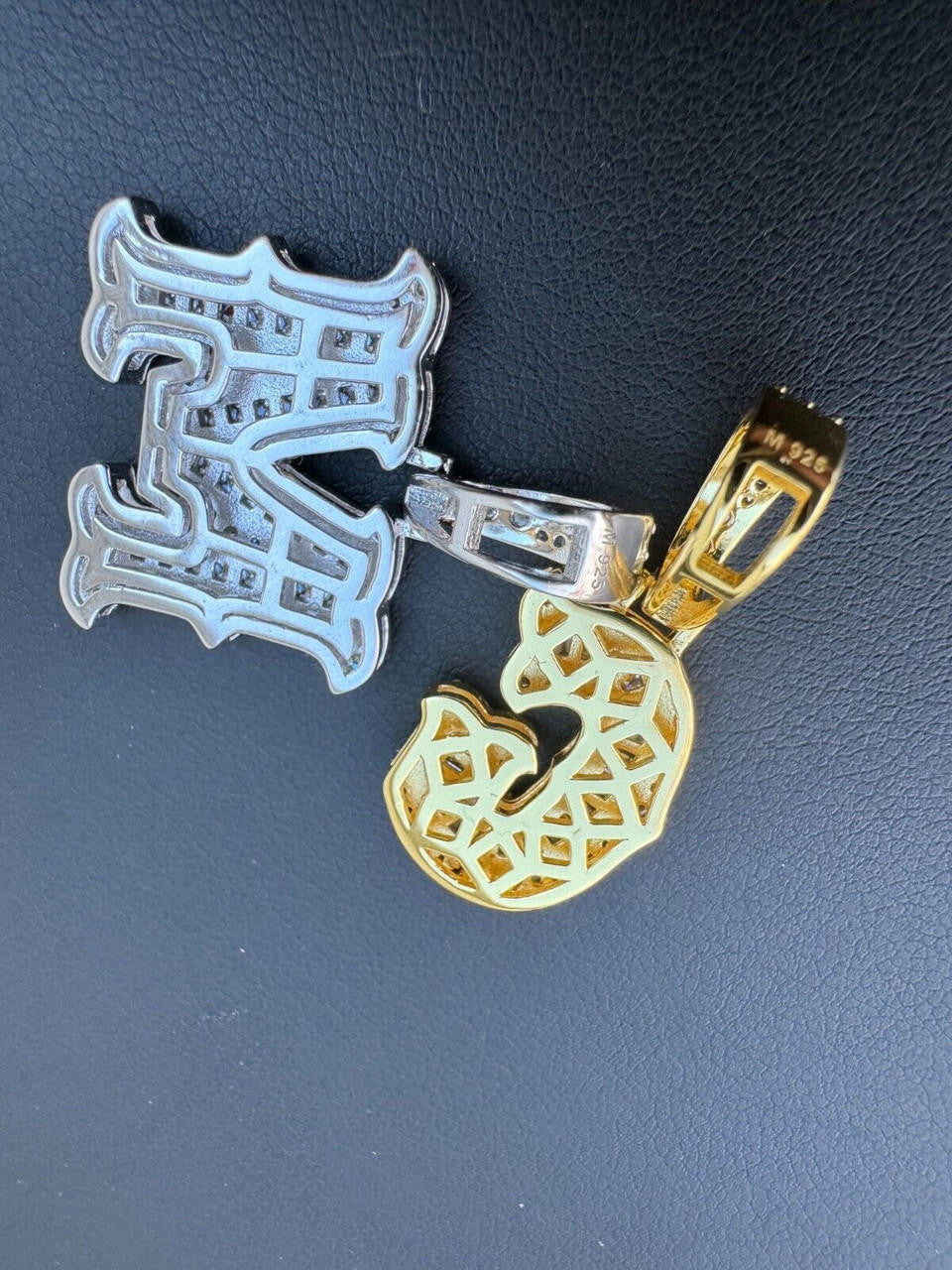 Silver Moissanite Gothic Small Initial Letter 925 Silver / Gold Pendant Iced Out Necklace