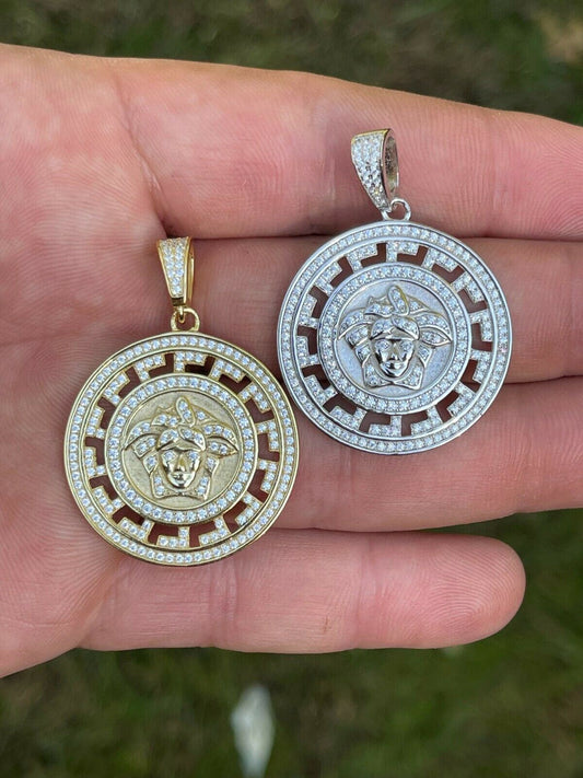 Silver MOISSANITE Real 925 Silver / Gold Hip Hop Medusa Head Pendant Mens Iced Necklace Medallion - Pass Diamond Tester