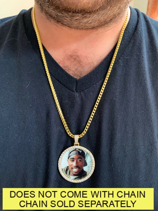 Silver Solid 925 Silver Custom Hip Hip Photo Pendant Iced CZ Picture Flooded Out Gold