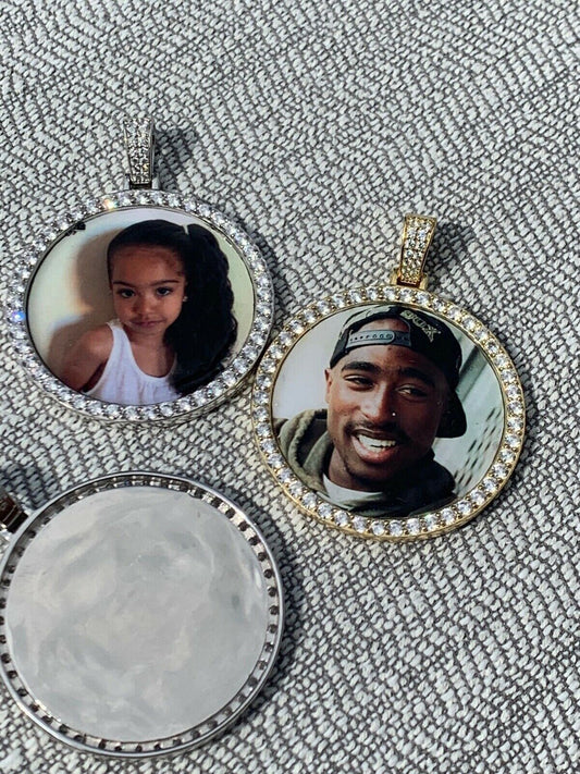 Silver Solid 925 Silver Custom Hip Hip Photo Pendant Iced CZ Picture Flooded Out Gold
