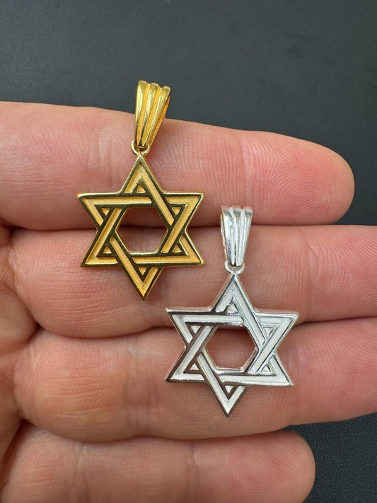 Silver Star Of David Jewish Star 925 Silver / 14k Gold Vermeil 1" Magen David Pendant