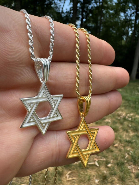 Silver Star Of David Jewish Star 925 Silver / 14k Gold Vermeil 1" Magen David Pendant